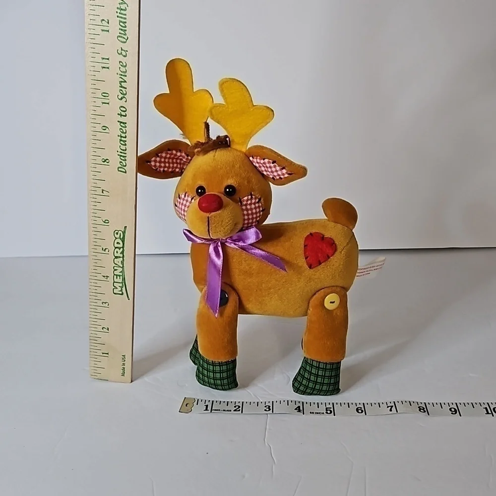 Vintage 2001  REINDEER Red Noise Patchwork Plush Pre-owned